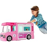 Barbie Camper, Doll Playset with 50 Accessories, Transforms into Truck, Boat & House, Includes Pool, 3-in-1 Dream Camper