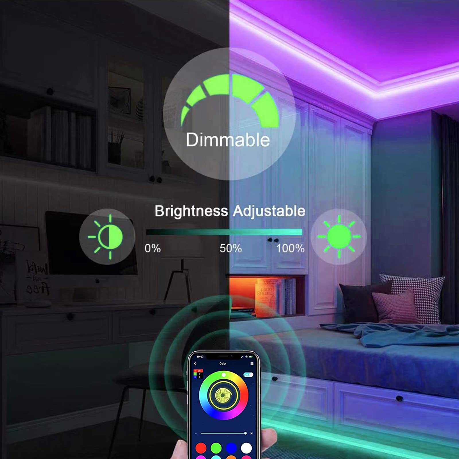 smareal Led Lights 50ft Smart APP Control Music Sync Led Strip Lights RGB Color Changing Led Lights Strips with Remote Led Lights for Bedroom Kitchen and Party