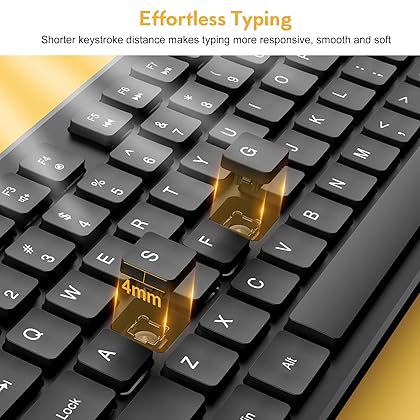 Wireless Keyboard and Mouse, Trueque Silent 2.4GHz Cordless Full Size USB Mouse Combo, Long Battery Life, Lag-Free for Computer, Laptop, PC, Windows, Mac, Chrome OS (Black)