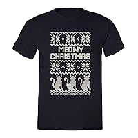 Men's Meowy Cat Ugly Christmas Crewneck Short Sleeve T-Shirt