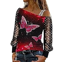 Casual Cold Shoulder Tunic for Women Fashion Ladies Sexy Printed Single Shoulder Blouse Long Sleeve Tops Ladies Tops and Blouses Long Sleeve Womens Work Tops Hot Pink Tops for Women