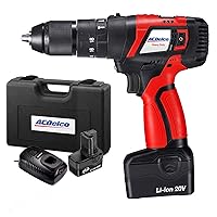 ACDelco ARK20129 A20 Series 20V Cordless Li-ion 1/2” 500 In-lbs. 2 Speed Brushless Heavy-Duty Hammer Drill Tool Kit with 2 Batteries and Carrying Case