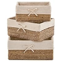 EZOWare Natural Seagrass Woven Baskets, Set of 3 Rectangular Gift Baskets Empty, Storage Organizer Wicker Nesting Container Bins Boxes for Organizing Kids Baby Closets, Room Decor - Mixed Size
