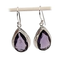 Purple Quartz | Pear Shaped Silver Earring for Women/Girls | Hook Dangle Earrings for Gift and Daily Wear. …