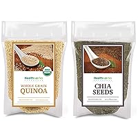 Healthworks Quinoa White Whole Grain Raw Organic (80 Ounces / 5 Pounds) and Chia Seeds Raw (96 Ounce / 6 Pounds)