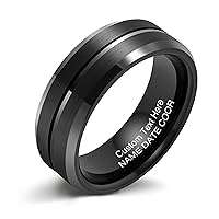 LerchPhi Black Tungsten Carbide Mens Wedding Band, Custom Engrave Ring, Personalized Classic 6mm 8mm Promise Ring for Him