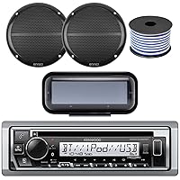 Kenwood Bluetooth CD Radio Receiver In-Dash Marine Boat Audio Bundle with Pair of Enrock 6.5