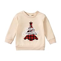 Top for Baby Girl Toddler Boys Girls Christmas Long Sleeve Letter Plaid Xmas Tree Prints Cute Tops for Kids Girls