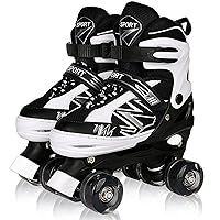 Boys Girls 4 Size Adjustable Kids Roller Skates for Children Toddlers Beginner with All Light Up Wheels, Birthday Gift for Outdoor Indoor Sports