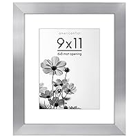 Americanflat 9x11 Picture Frame in Silver - Use as 6x8 Picture Frame with Mat or 9x11 Frame Without Mat - Wide Frame, Shatter Resistant Glass, Built-in Easel, Hanging Hardware for Wall and Tabletop