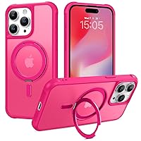 GUAGUA for iPhone 15 Pro Max Magnetic Case 6.7 Inch with 360° Rotatable Invisible Ring Kickstand Compatible with MagSafe Translucent Matte Shockproof Protective Case for iPhone 15 Pro Max, Hot Pink