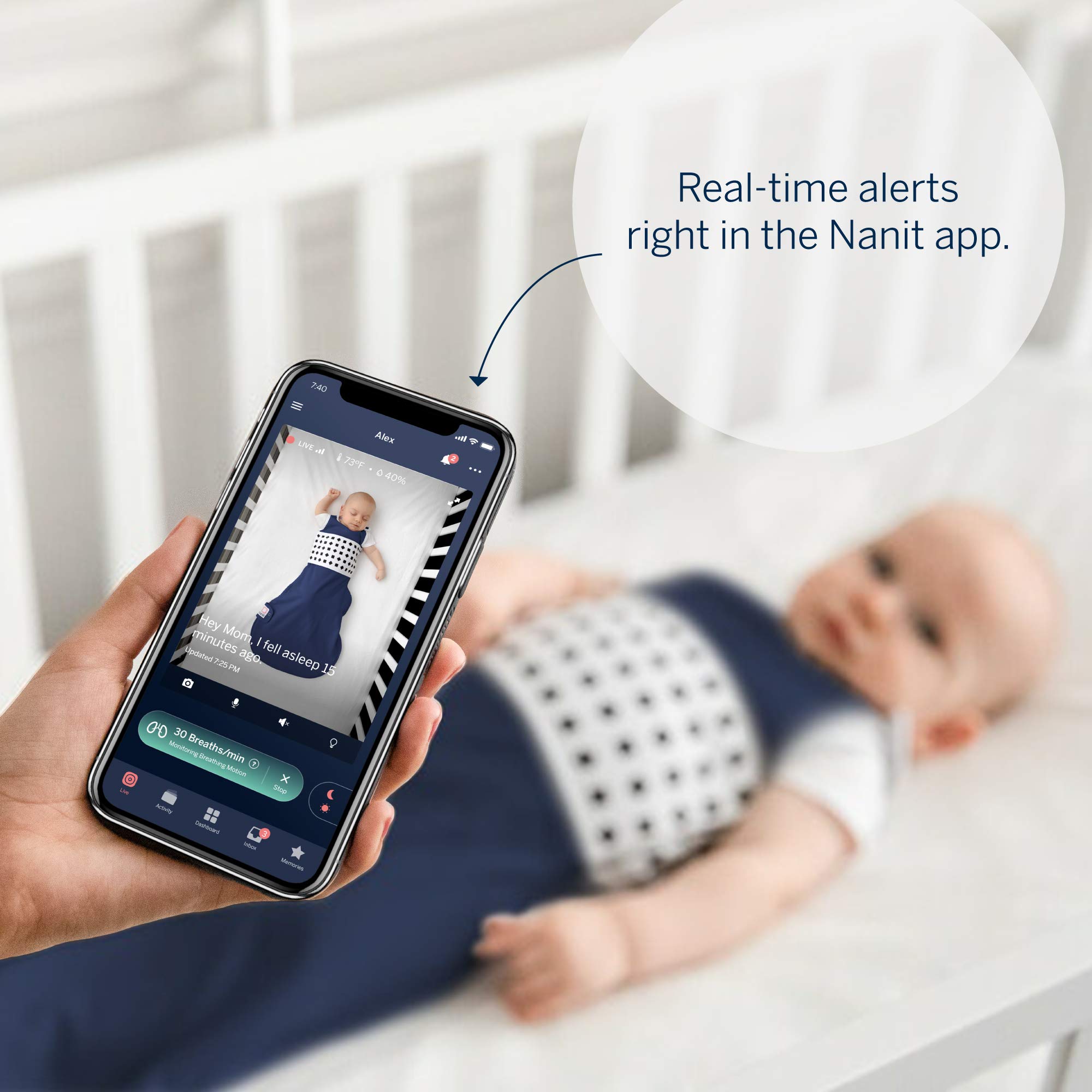 Nanit Breathing Wear Sleeping Bag 100% Cotton Baby Sleep Sack - Works Pro Baby Monitor to Track Breathing Motion Sensor-Free, Real-Time Alerts, Size Medium, 6-12 Months, Midnight Blue