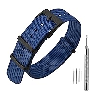ANNEFIT Nylon Watch Band 22mm, One-Piece Waterproof Military Watch Straps with Heavy Black Buckle (Blue)