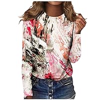 FYUAHI Women's Fashion Casual Long Sleeve Print Round Neck Pullover Top Blouse