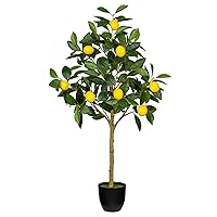 Oairse Artificial Lemon Tree, 3ft Indoor Faux Plant with Pot, Premium Silk Leaves and Lifelike Fruits, Home Decor for Living Room, Office, 4in