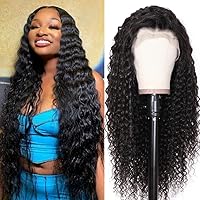 13X4 deep Wave Human Hair Wigs 22Inch Lace Front Wigs Human Hair Brazilian 150% Curly Wigs with Pre Plucked Hairline Wigs for Black Women(22, deep wave wig)