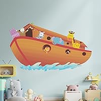Noahs Ark Wall Decor I Decal for Nursery I Religion Classroom Decorations I Baby Boy or Girl I Bible Stories for Kids I Jungle Animals for Cute Room Decor (Wide 52
