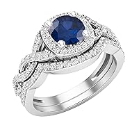 Dazzlingrock Collection 5.8mm Round Gemstone & White Diamond Infinity Swirl Halo Wedding Ring Set for Women in 925 Sterling Silver