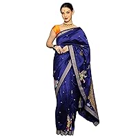 Handpainted Pata Chitra Art on Royal Blue Bomkai Silk Saree with Detailed Border - bomkai Silk