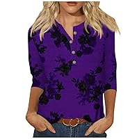 3/4 Sleeve Blouses for Women, Crewneck Floral Tee Shirts Sexy Blouses and Tops