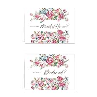 Modern Floral Be My Bridesmaid Cards / 10 Bridesmaids Maid Of Honor Request Cards With White Envelopes / 5