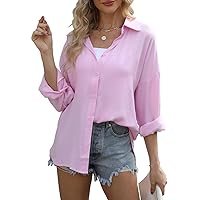 Womens Tops Spring Summer Long Sleeve Shirts Plus Size Button Down Shirts Loose Fit Womens Blouse Oversized