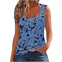 Women's Summer Floral Print Tank Tops Crewneck Sweet O Ring Basic Cami Shirt y2k Going Out Clothes Sleeveless Blouse