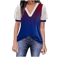 Ladies Summer Tops and Blouses 2023,Women's Summer Fall Casual V-Neck T-Shirt Lace Splicing Plus Size 3/4 Sleeve Shirts