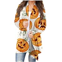 Womens Halloween Cardigan 2023 Funny Plus Size Casual Long Sleeve Horror Graphic Lightweight Cardigans