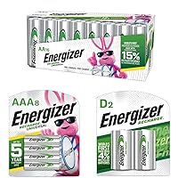 Energizer Rechargeable AA, AAA, D Batteries Bundle (16 AA, 8 AAA, 2 D)