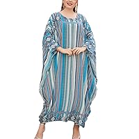 PEHMEA Women's Oversized Batwing Plaid Long Sleeve Boho Printed Harem Maxi Caftan Dress