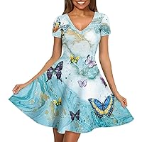 Women's Dresses Womens Casual Dresses Short Sleeve V-Neck A-Line Novelty Dresses for Party Work Club Travel