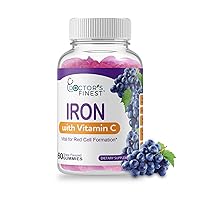Doctors Orders Iron 10mg Vitamin C Gummies, Vegetarian GMO-Free Gluten Free, Great Tasting Natural Grape Flavor Gummy Vitamins, Dietary Supplement, Red Cell Formation, for Adults and Kids, 60 Gummies