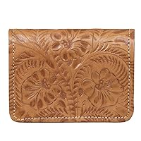 Genuine Leather Men's or Ladies Small Wallet ID CC Bills Handcrafted, Hand Tooled Cowhide (Tan Vintage w charger cord)