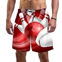 Red Bowling Ball Crash Quick Dry Swim Trunks Men's Swimwear Bathing Suit Mesh Lining Board Shorts with Pocket, L