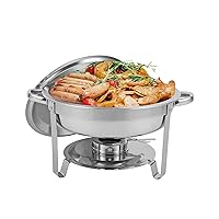 Restlrious Round Chafing Dishes Stainless Steel Chafers and Buffet Warmers Sets w/Water Pan, Food Pan, Fuel Holder and Lid 5 QT 1 Pack