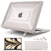 Case for New MacBook Air 13.6 inch 2022 2023 2024 Release A2681 A3113 (M3) Model,Honeycomb Heavy Duty Protective Hard Shell with TPU Bumper Fold Kickstand & Keyboard Cover Protector,Rock Gray