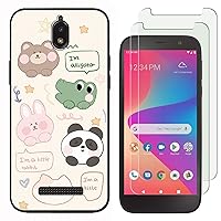 for BLU View 2 /B130DL Case with 2 Tempered Glass Screen Protectors, Animals Pattern Design, Slim Shockproof Protective Soft Silicone Phone Case Cover for Girls Women Boys (White)