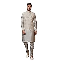 Indian Royal Designer Festival Wear Wedding Traditional Kurta Pyjama With Nehru Jacket (Waist Coat) For Men
