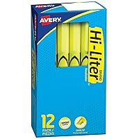AVERY Hi-Liter Pen-Style Highlighters, Smear Safe Ink, Chisel Tip, 12 Fluorescent Yellow Highlighters (23591)