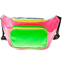 Neon Fanny Pack for Women 80s Costumes Theme Party Pink Rave Festival Hologram Bum Travel Waist Pack