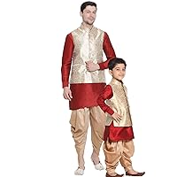 Baap Beta Gold Ethnic Jacket Kurta and Dhoti Pant Set (Man-36 Size/Boy-6-12 Months)