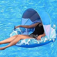 New Upgraded Pool Chair Float with Shade,XL Pool Floats for Adults Heavy Duty,Inflatable Pool Chair Lounge Float with Cup Holder & Backrest for Pool,Lake,Beach
