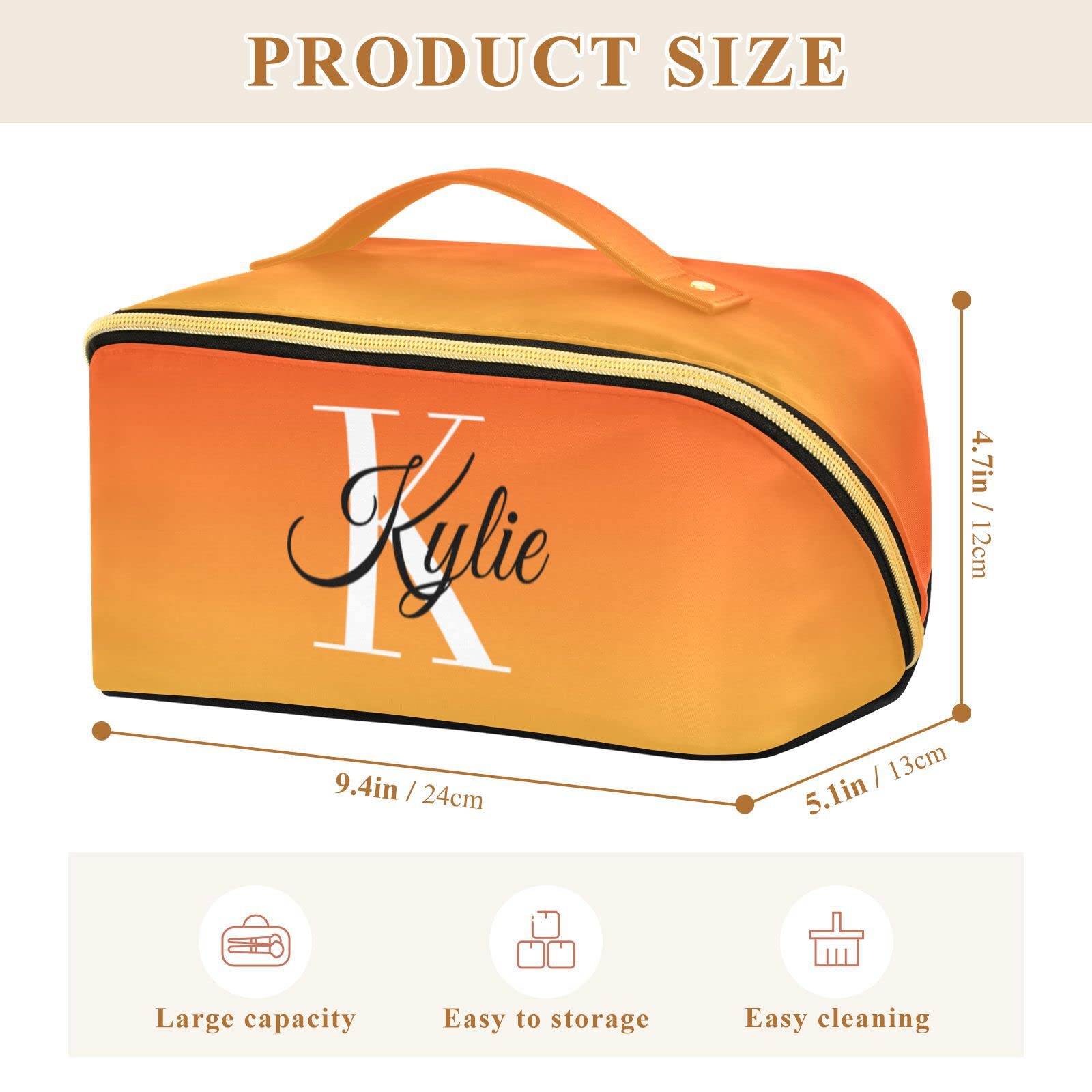 Sinestour Orange Gradient Personalized Makeup Bag Custom Cosmetic Bags for Women Travel Makeup Bags for Women Cosmetic Bag Organizer Makeup Pouch Toiletry Bag for Travel Daily Use Cosmetics