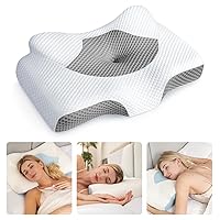Cervical Pillow for Neck Pain Relief, Hollow Design Odorless Memory Foam Pillows with Cooling Case, Adjustable Orthopedic Bed Sleeping, Contour Support Side Back Stomach Sleepers