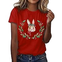 Going Out Tops for Women Happy Easter Shirts Short Sleeve Bunny Cute Graphic Crewneck Loose Pullover Blouse