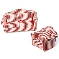 ONE Single Sofa and ONE Double Sofa Set with 3 Pillows for Dollhouse 1 12 Scale
