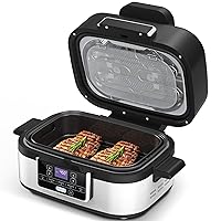 COWSAR 5-IN-1 Indoor Electric Grill, Nonstick Smokeless Indoor Grill with Grill, Air Fry, Dehydrate, Bake & Roast, 5QT Smart Air Fryer Grill Combo, Dishwasher Safe, 1450W, Black