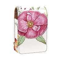 Wild Rose Vintage Style Lipstick Case With Mirror Lip Gloss Holder Portable Lipstick Storage Box Travel Makeup Bag Mini Leather Cosmetic Pouch Holds 3 Lipstick