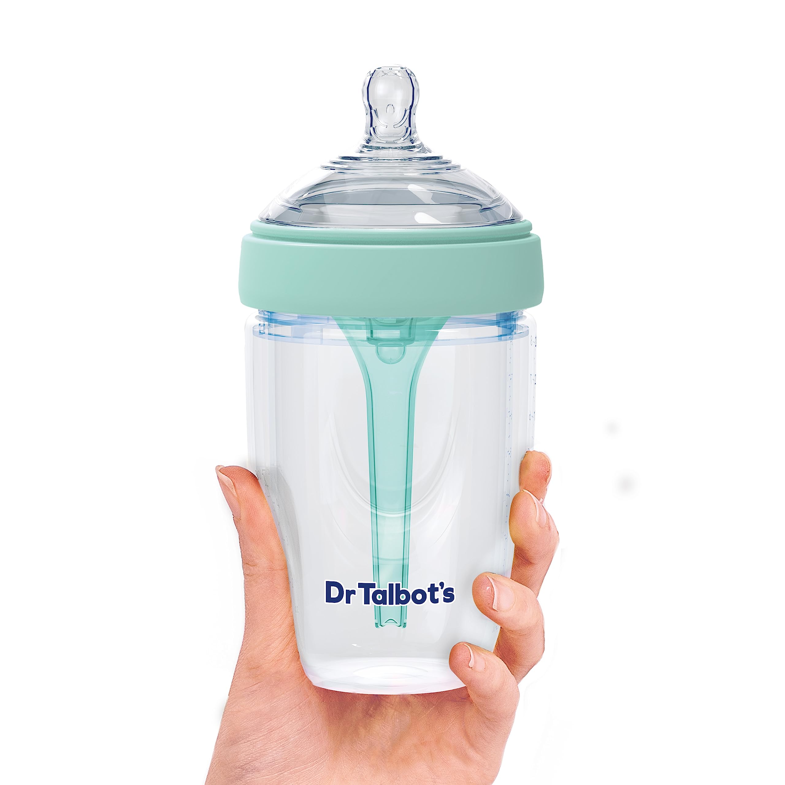 Dr. Talbot's Anti-Colic Silicone Bottle with Advanced Venting System and Slow Flow Soft Flex Nipple, Aqua Top, 8 oz, 1-Pack